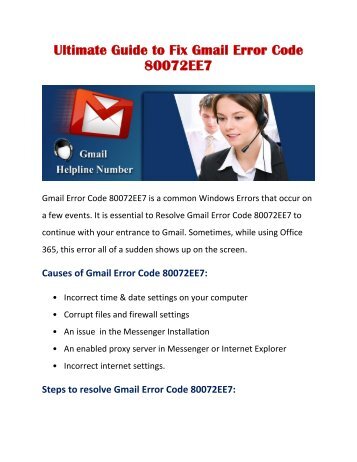 Gmail Error Code 80072EE7