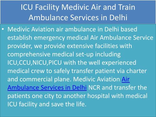Emergency Medical Air Ambulance in Delhi and Patna