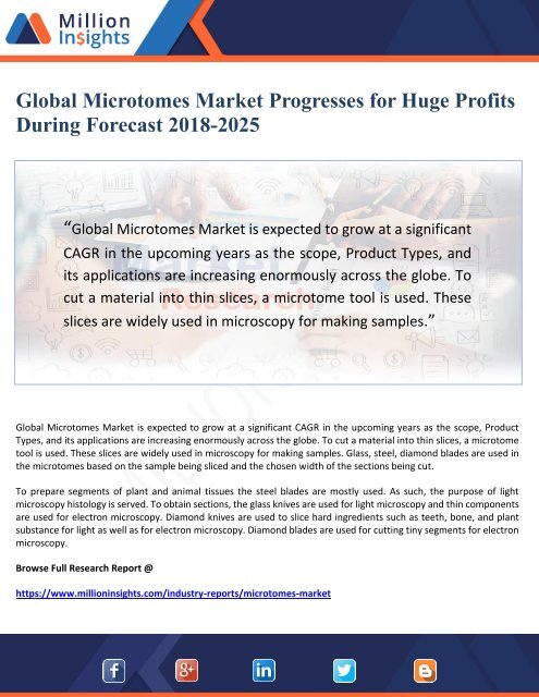 Global Microtomes Market Progresses for Huge Profits During Forecast 2018-2025