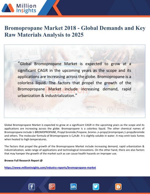 Bromopropane Market 2018 - Global Demands and Key Raw Materials Analysis to 2025