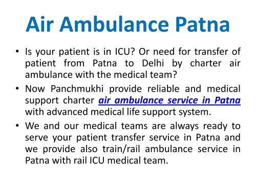 Get Best and Low-Cost Air Ambulance Service in Patna