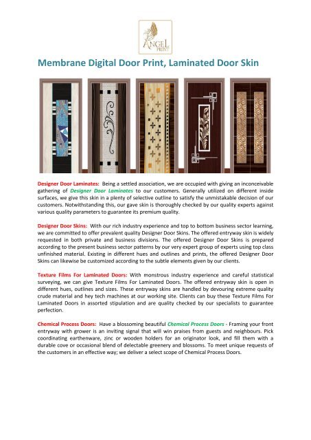 Laminated Door Skin, Designer Door Laminates and Designer Door Skins