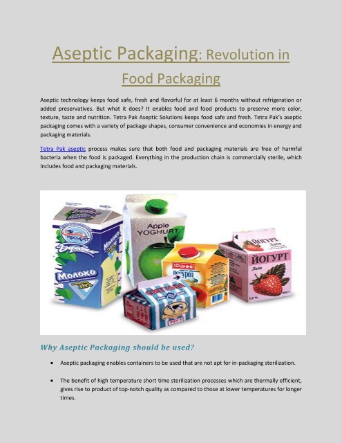 Aseptic Packaging- Revolution in Food Packaging