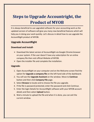Steps to Upgrade Accountright, the Product of MYOB