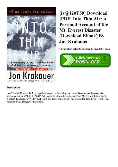 [ix@12#T59] Download [PDF] Into Thin Air A Personal Account of the Mt. Everest Disaster (Download Ebook) By Jon Krakauer