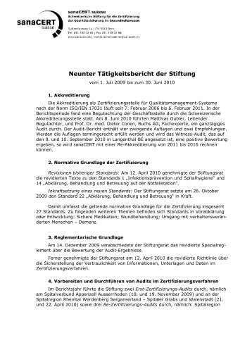 Tätigkeitsbericht der Stiftung - Sanacert