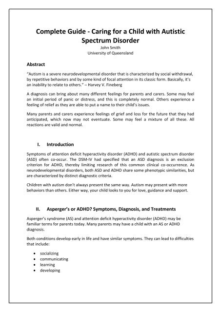 Complete Guide - Caring for a Child with Autistic Spectrum Disorder