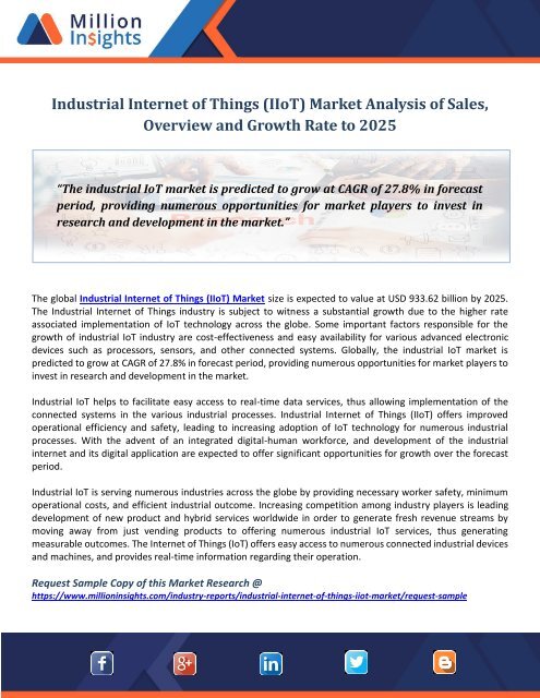 Industrial Internet of Things (IIoT) Market Analysis of Sales, Overview and Growth Rate to 2025
