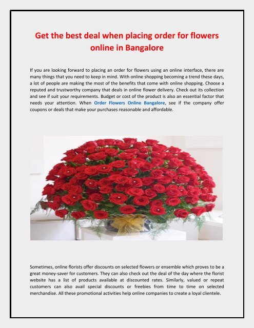 Get the best deal when placing order for flowers online in Bangalore