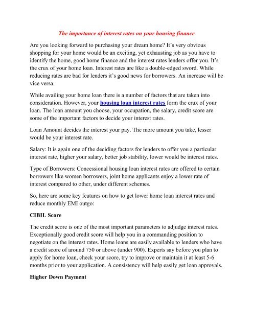 The Importance Of Interest Rates On Your Housing Finance Converted