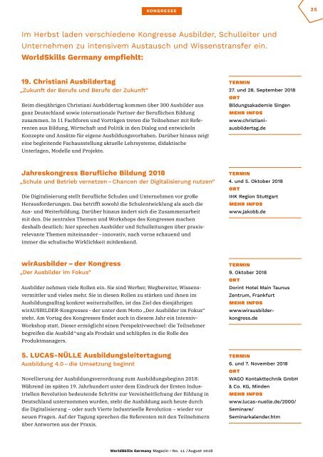 WorldSkills Germany Magazin - Ausgabe 11 - August 2018