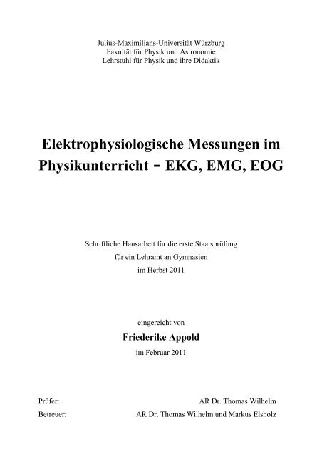 Elektrophysiologische Messungen im Physikunterricht ... - Adresse