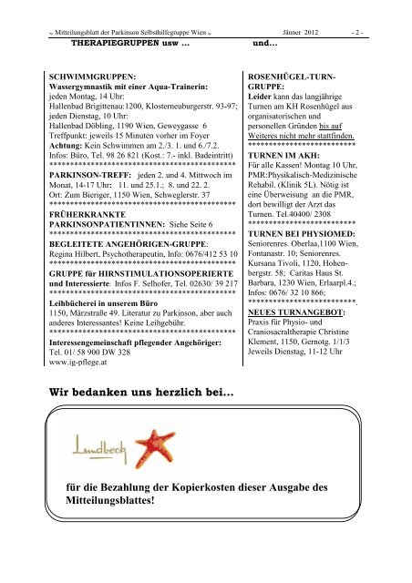 Mitteilungsblatt Jänner 2012 - Parkinson Selbsthilfe Wien