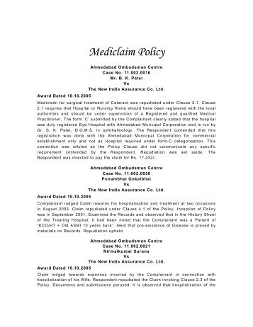 Mediclaim Policy - Insurance Ombudsman