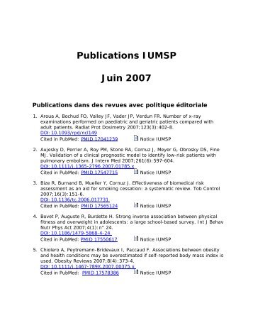 Publications IUMSP Juin 2007