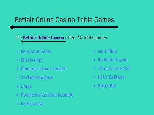 Betfair Casino Games and Bonus Codes