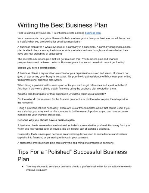 the reason a business will be successful business plan