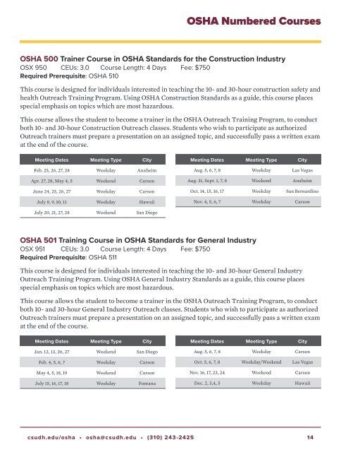 2019 CSUDH OSHA Course Catalog Interactive