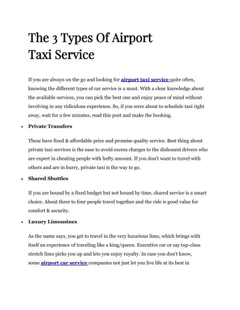 The 3 Types Of Airport Taxi