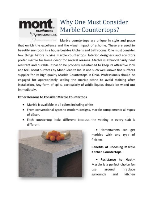 Why One Must Consider Marble Countertops