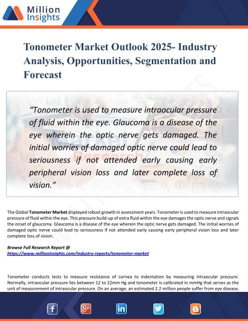 Tonometer Market Manufacturing Cost Analysis, Key Raw Materials, Price Trend, Industrial Chain Analysis by 2025