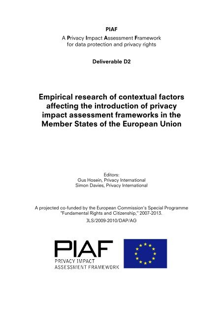 PI deliverable d2 - Privacy Impact Assessment Frameworks