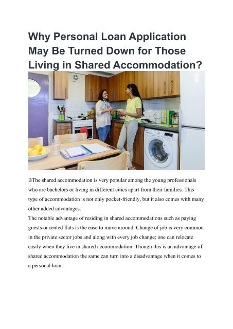 Why Personal Loan Application May Be Turned Down for Those Living in Shared Accommodation