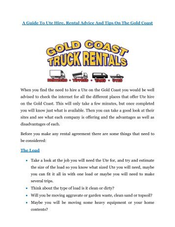 A Guide To Ute Hire, rental advice on the gold coast
