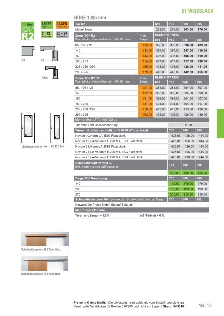 Türenpreisliste-Lagerkollektion 2018