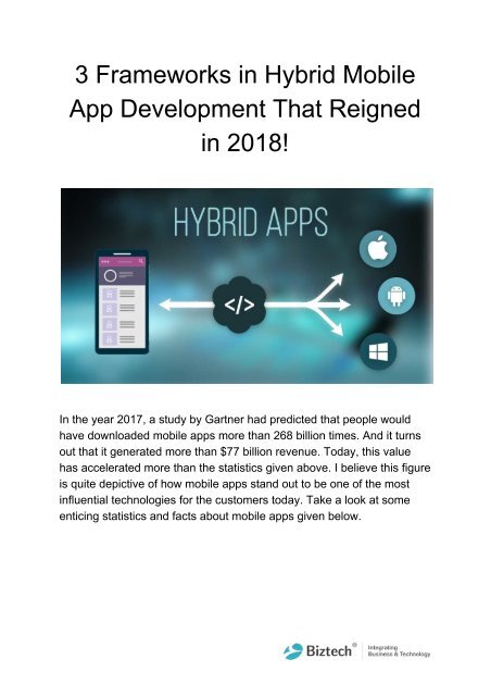 3 Frameworks in Hybrid Mobile App Development That Reigned in 2018!