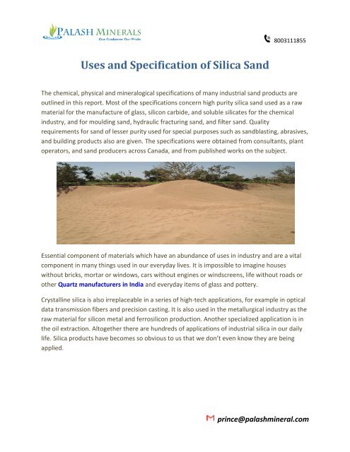 Uses and Specification of Silica Sand