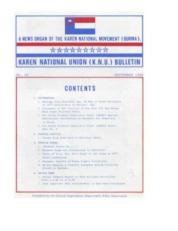KNU Bulletin No 20, September 1989