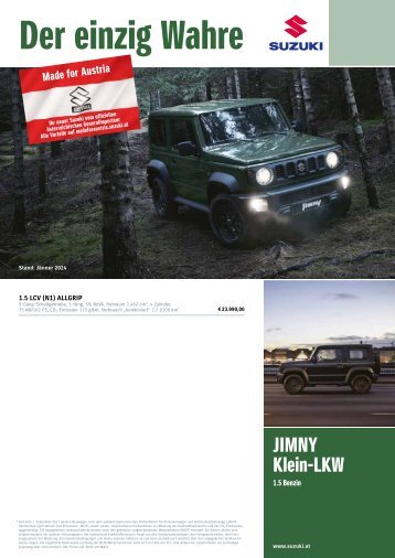 JIMNY LCV Preise, Ausstattung und technische Daten, Jänner 2024