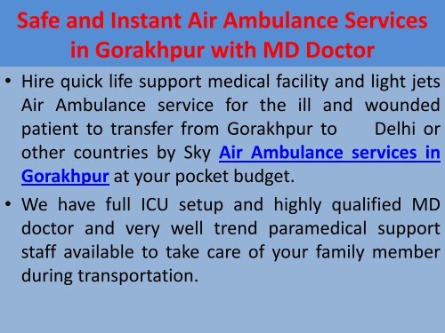 World Best Air Ambulance Services in Jamshedpur with Expert Doctor