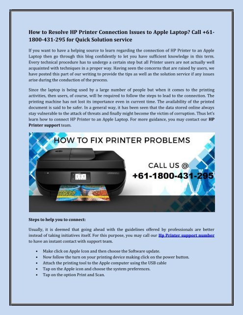 How to Resolve HP Printer Connection Issues to Apple Laptop? Call +61-1800-431-295 for Quick Solution service
