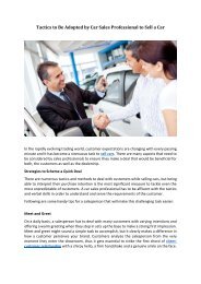 Tactics to Be Adopted by Car Sales Professional to Sell a Car