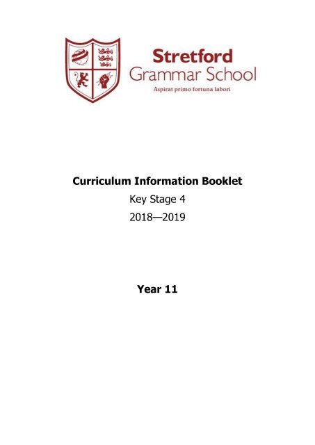Year 11 Curriculum Information Booklet 2018 - 2019