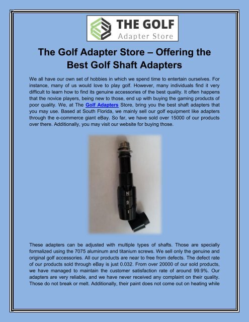 The Golf Adapter Store – Offering the Best Golf Shaft Adapters