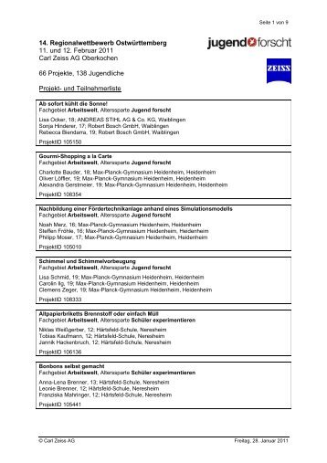 14. Regionalwettbewerb Ostwürttemberg 11. und 12 ... - Carl Zeiss