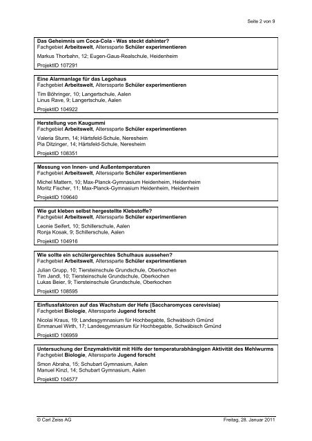 14. Regionalwettbewerb Ostwürttemberg 11. und 12 ... - Carl Zeiss