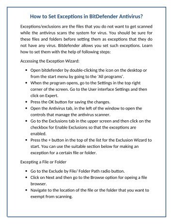 How to Set Exceptions in BitDefender Antivirus?