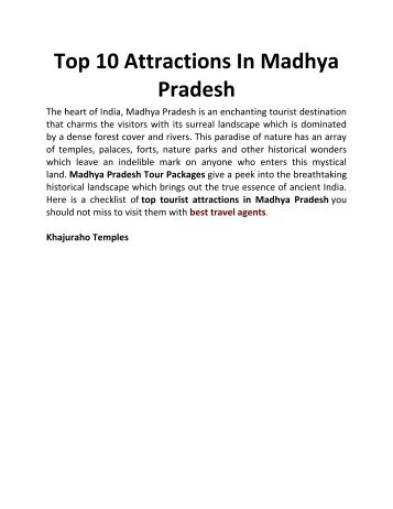 Top 10 Attractions In Madhya Pradesh