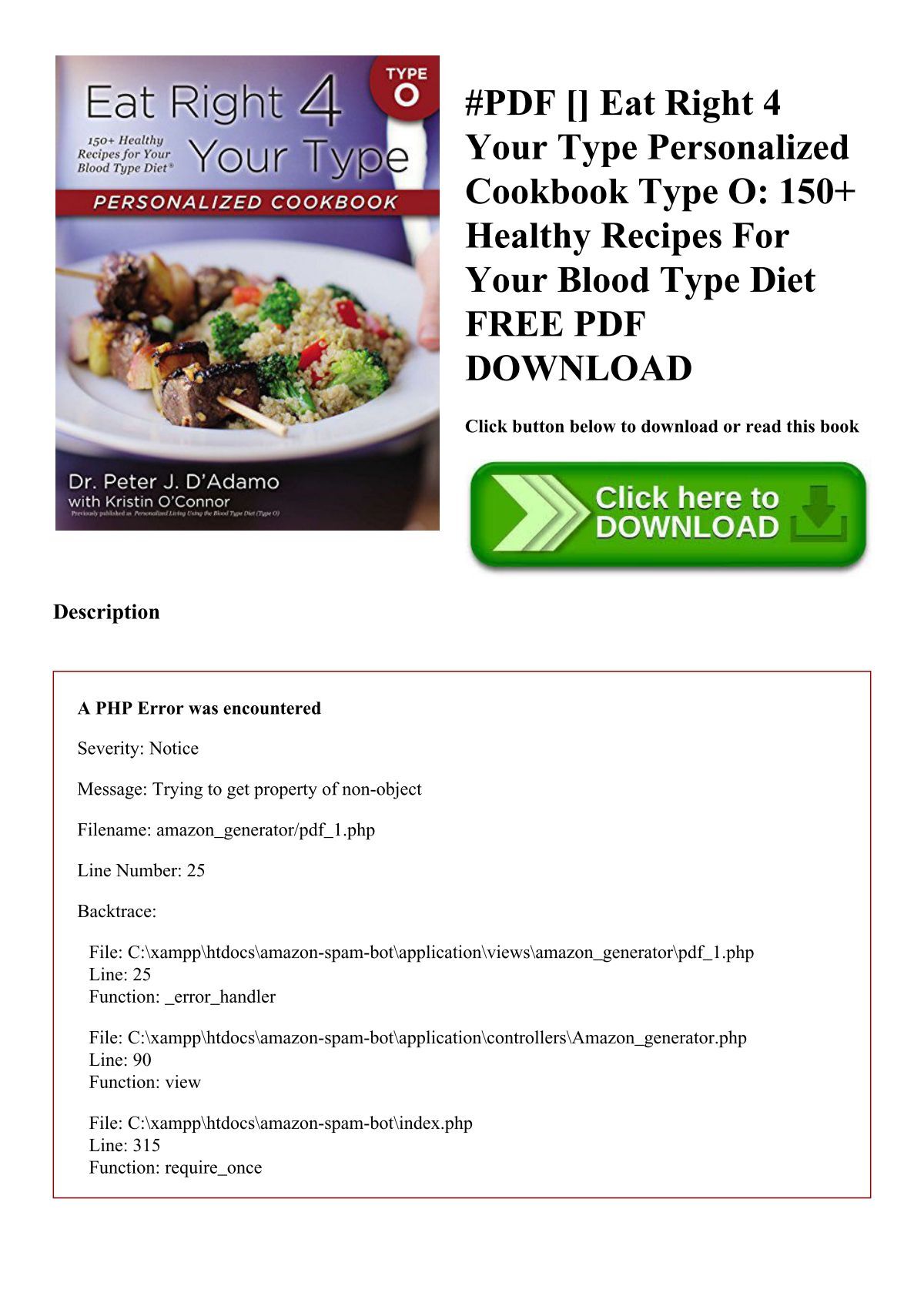 PDF [Download] Eat Right 4 Your Type Personalized Cookbook Type O 150+  Healthy Recipes For Your Blood Type Diet FREE PDF DOWNLOAD