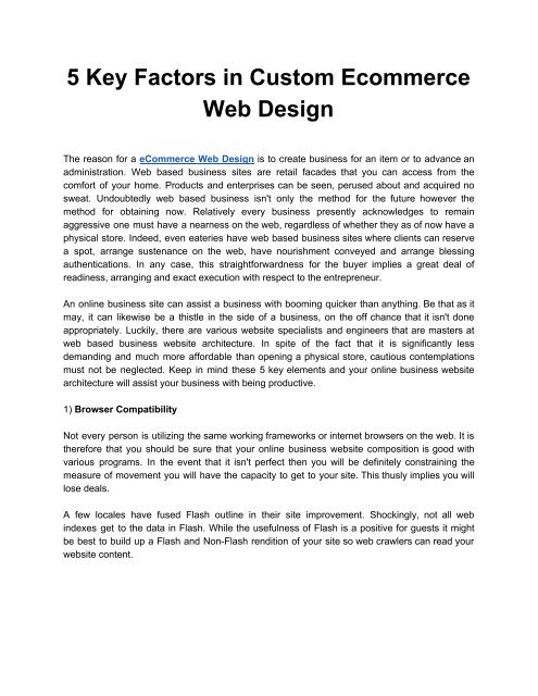 5 Key Factors in Custom Ecommerce Web Design