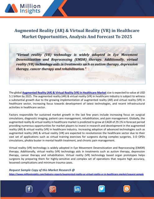 Augmented Reality (AR) &amp; Virtual Reality (VR) in Healthcare Market Opportunities, Analysis And Forecast To 2025