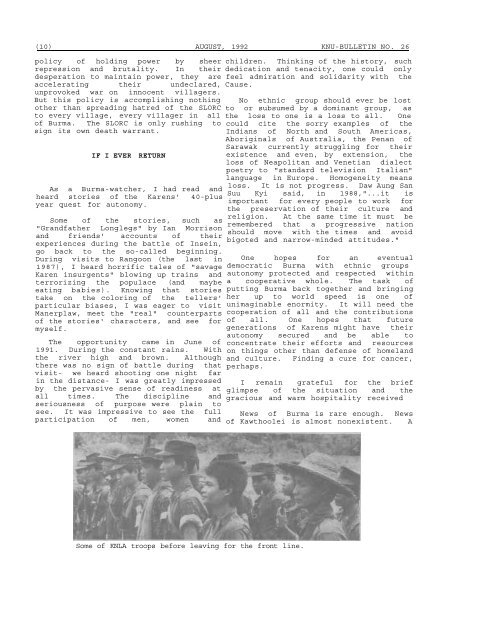 KNU Bulletin No. 26, August 1992