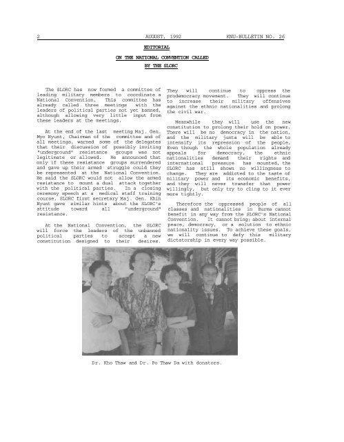 KNU Bulletin No. 26, August 1992