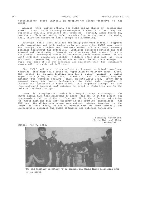 KNU Bulletin No. 26, August 1992