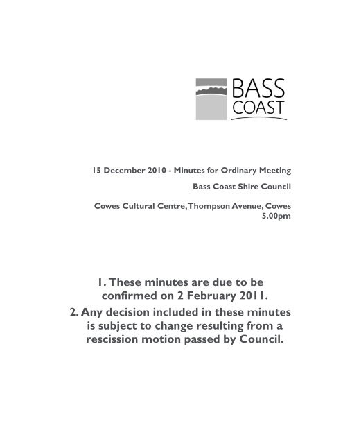 Minutes of Ordinary Meeting - Bass Coast Shire Council