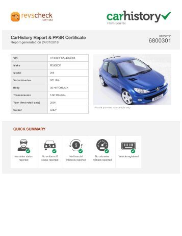 CarHistory Report & PPSR Certificate - 6800301